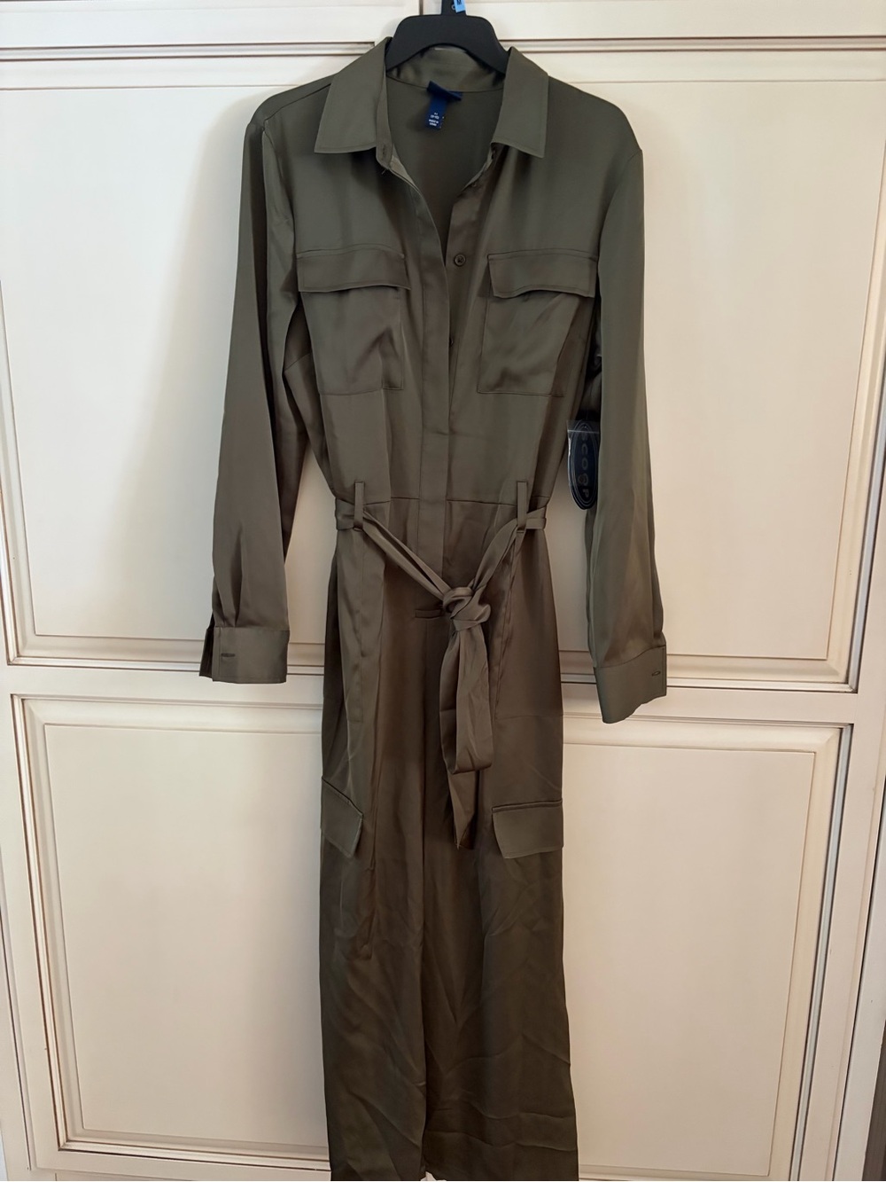 Women’s Olive Utility Jumpsuit with Tie Waist